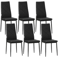 Set di 6 Sedie da Pranzo Moderne con Schienale Alto in Finta Pelle e Acciaio, 41x50x97 cm, Nero
