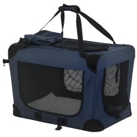 Borsa per Cani a 3 Ingressi con Cuscino e Sacche Portaoggetti, in Tessuto Oxford Blu e Metallo, 70x51x50 cm