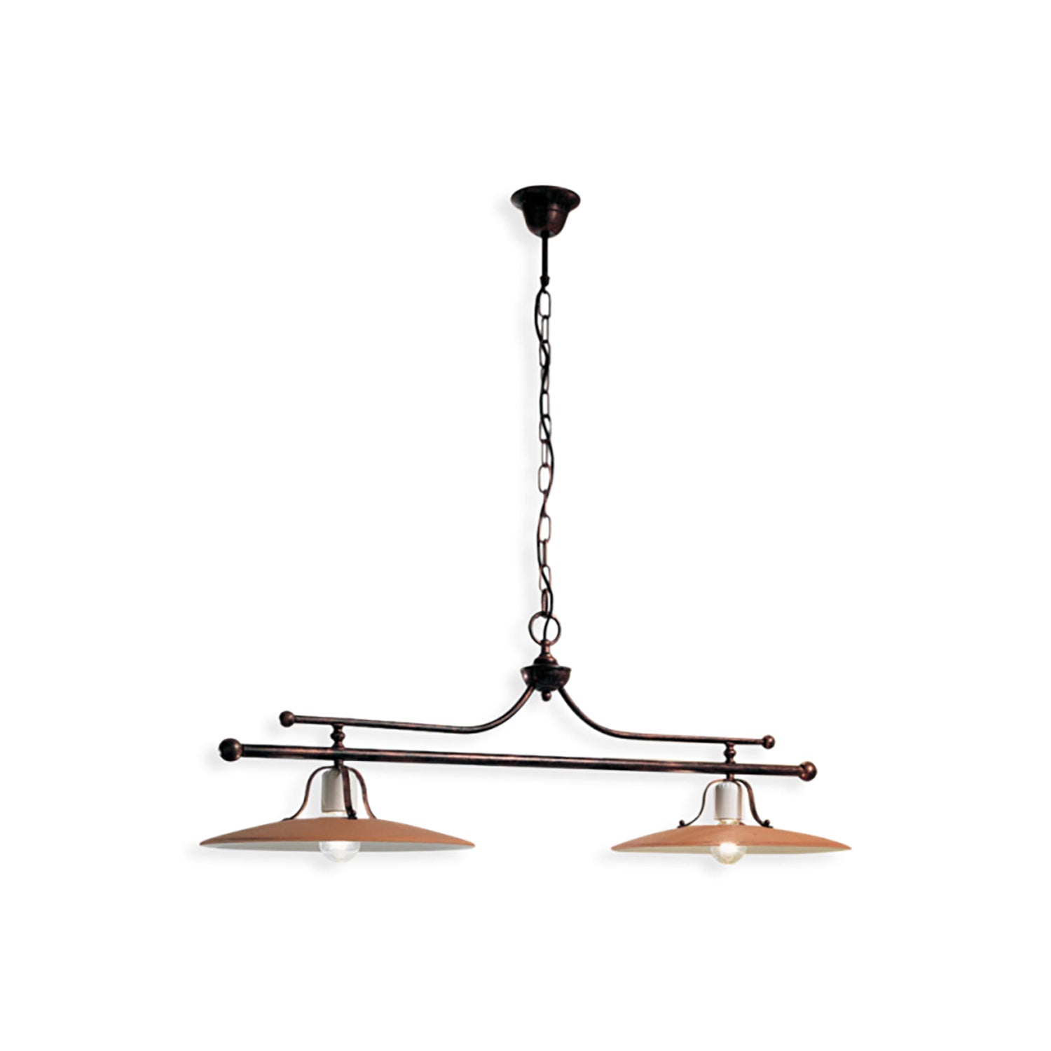 Lampadario Classico Bologna Metallo E Ceramica Nero Sfumato Rame 2 Luci E27