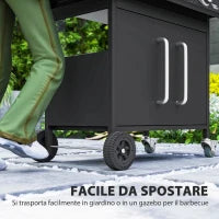 Barbecue a Gas con Fornello Laterale, Tavolino e Armadietto, in Acciaio e PP, 129.5x56x110 cm, Nero