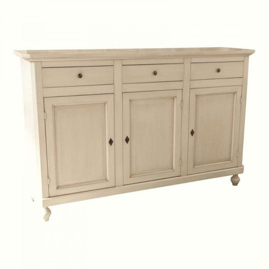 shopinnovativo Credenza con tre ante e tre cassetti in stile classico in legno con rifinitura avorio anticato 150x43x98