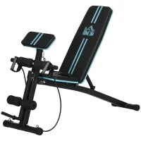 Panca Multifunzione Pieghevole con Schienale Regolabile a 7 Livelli, Leg Extension, Cuscinetto ed Elastici, Blu