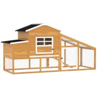 Pollaio per Galline Ovaiole da Esterno con Zona di Corsa, Pollaio per Galline da Esterno con Zona di Nidificazione e Vassoio Estraibile da Giardino in Legno, 200x80x105 cm