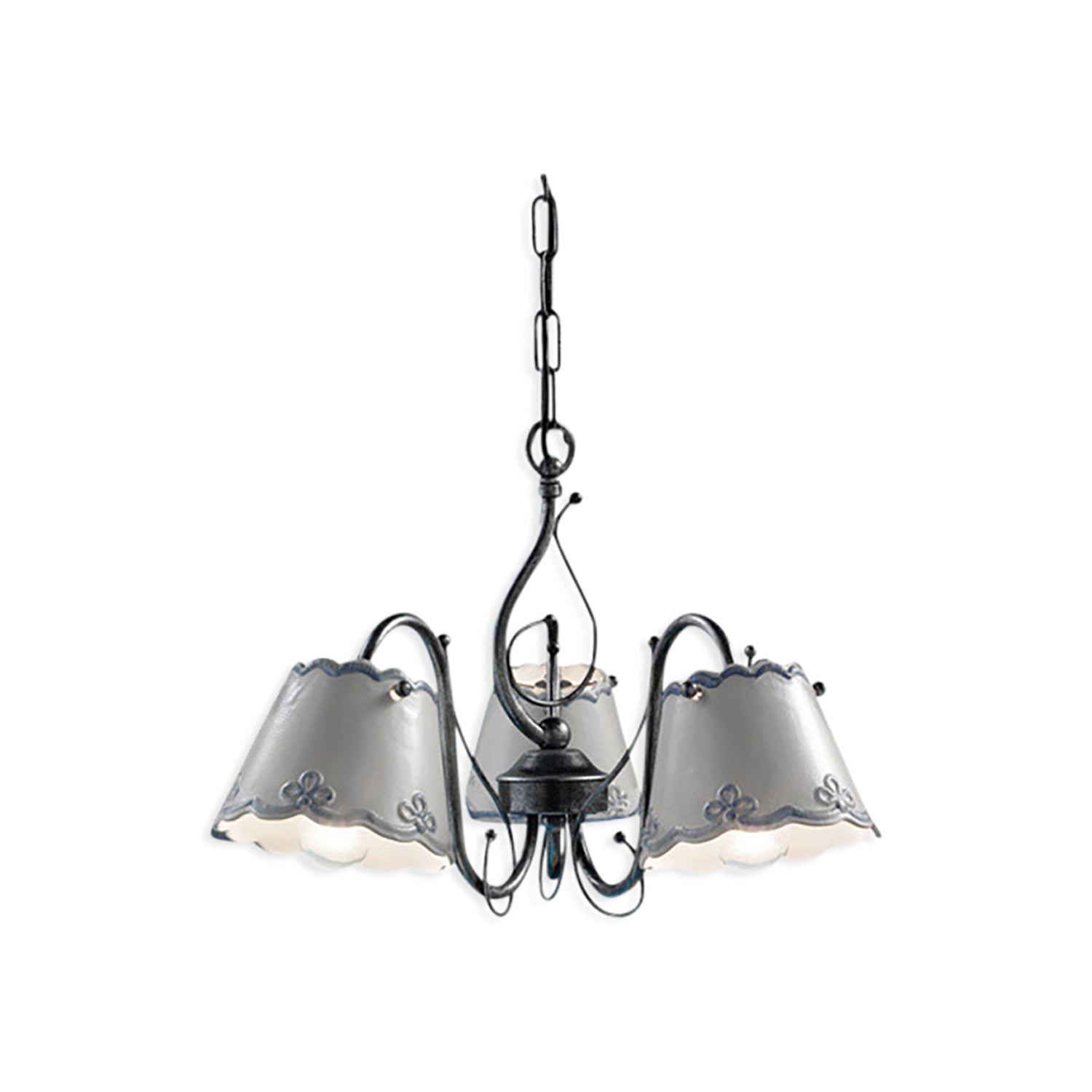Lampadario Classico Ravenna Metallo E Ceramica Nero Sfumato Argento 3 Luci E14