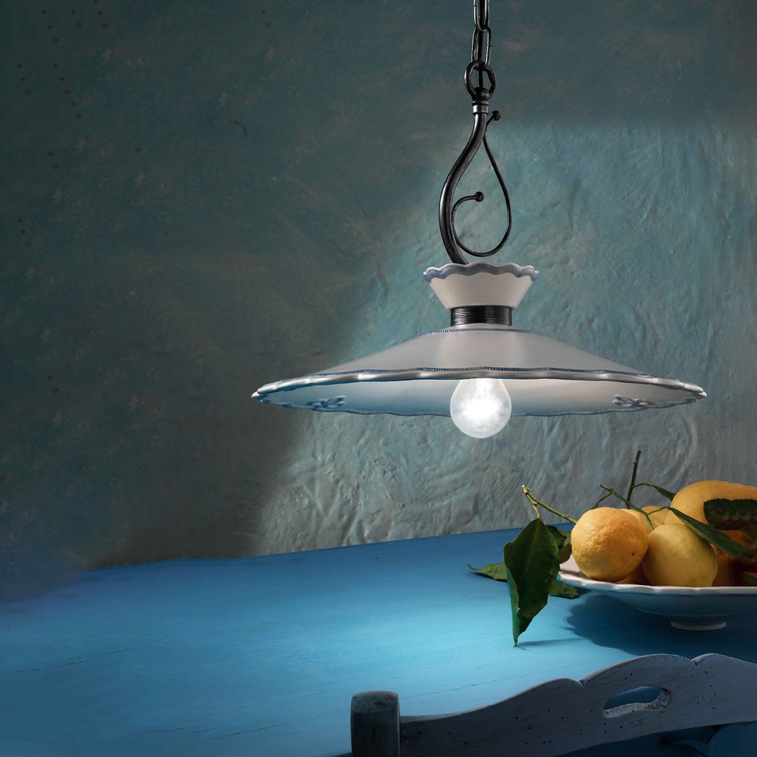 Lampadario Classico Ravenna Metallo E Ceramica Nero Sfumato Arg. 31Cm 1 Luce E27