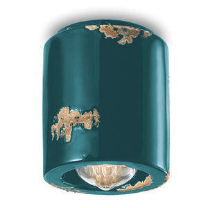 Plafoniera Vintage Cilindrica Ceramica Verde 1 Luce E27