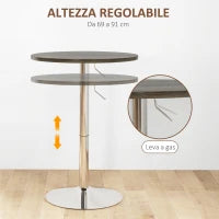 Tavolo Alto da Bar con Altezza Regolabile, Piano Girevole e Base in Acciaio, Ø60x69-91cm, Marrone