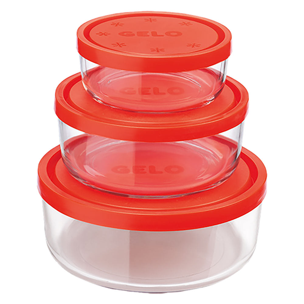 CONTENITORE TONDO IN VETRO SET 'GELO BOX' coperchio plastica rossa BORMIOLI