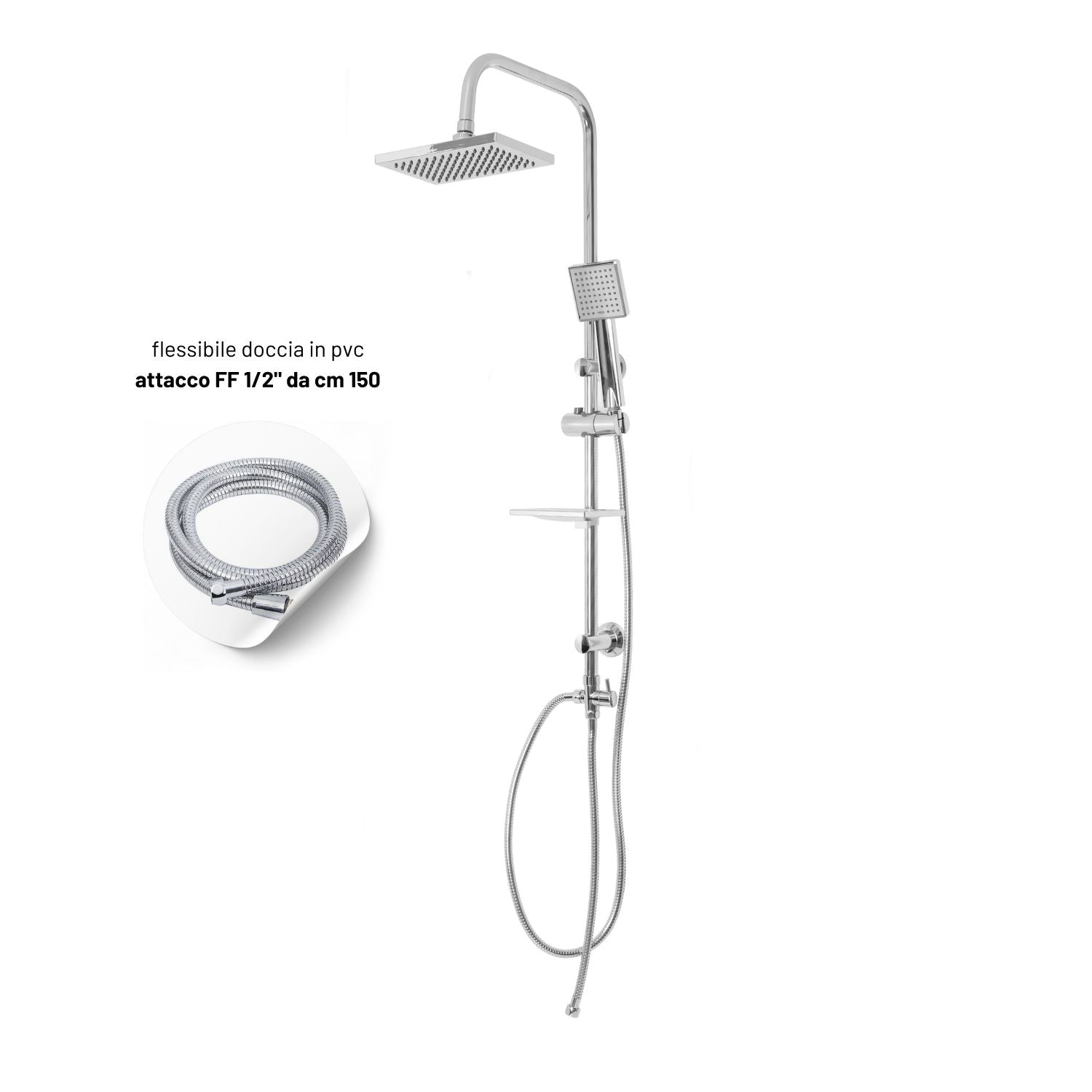 Colonna doccia attrezzata luna ottone cromato soffione e doccetta quadrati *** materiale staffe a parete abs, pezzi 1