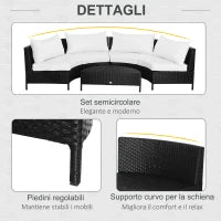 Divano da Esterno in Rattan, Set 5 Pezzi con Pouf, Salottino per il Giardino Nero e Bianco 96cmx 68cmx 65cm