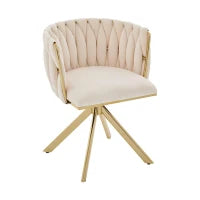 Set da 2 Sedie Girevoli a 180° con Supporto Lombare Ergonomico e Rivestimento Effetto Velluto, 56x50x70 cm, Avorio