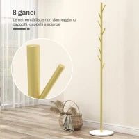 Appendiabiti da Terra Autoportante con 8 Ganci, Base in Marmo e Acciaio, Ø32x164cm, Oro