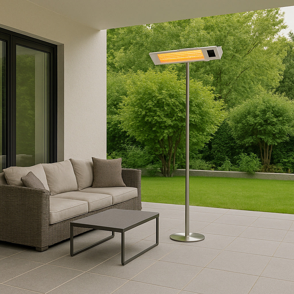 Sined Caldo Ira Inox Palo Stufa Infrarossi Esterno Con Kit Completo Di Palo Da 2000w Grigio Riscaldamento Elettrico Da Esterno a Onda Corta Ira e Telecomando Con Griglia Per Protezione e Display