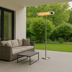 Sined Caldo Ira Inox Palo Stufa Infrarossi Esterno Con Kit Completo Di Palo Da 2000w Grigio Riscaldamento Elettrico Da Esterno a Onda Corta Ira e Telecomando Con Griglia Per Protezione e Display