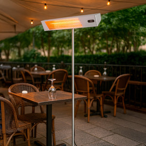 Sined Caldo Ira Inox Palo Stufa Infrarossi Esterno Con Kit Completo Di Palo Da 2000w Grigio Riscaldamento Elettrico Da Esterno a Onda Corta Ira e Telecomando Con Griglia Per Protezione e Display