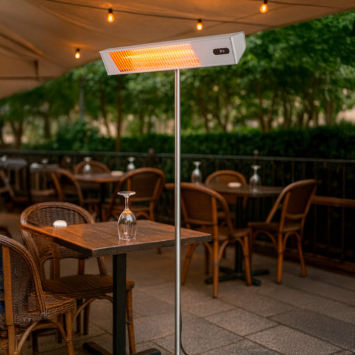 Sined Caldo Ira Inox Palo Stufa Infrarossi Esterno Con Kit Completo Di Palo Da 2000w Grigio Riscaldamento Elettrico Da Esterno a Onda Corta Ira e Telecomando Con Griglia Per Protezione e Display