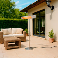 Sined Caldo Ira Inox Palo Stufa Infrarossi Esterno Con Kit Completo Di Palo Da 2000w Grigio Riscaldamento Elettrico Da Esterno a Onda Corta Ira e Telecomando Con Griglia Per Protezione e Display