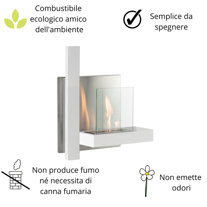 Gram Camino a Bioetanolo da muro bianco 75x63x21 cm