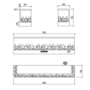 Sined Caminetto Adige Caminetto Elettrico Da Incasso e Appoggio Da 180 Cm Con Potenza 1500w Nero Camino Da Interno Effetto Fiamma 6 Intensita Telecomando Struttura a Pannelli Laminati a Freddo