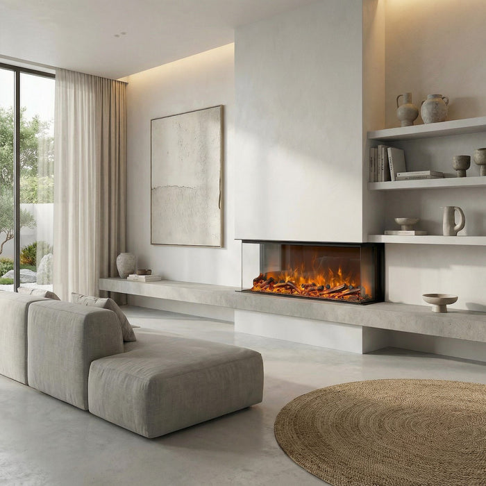 Caminetto Elettrico Trifacciale Nero in Materiale di Alta Qualita con Potenza Riscaldante 7501500W e Comando Frontale e Telecomando SINED CAMINETTOMERANO108