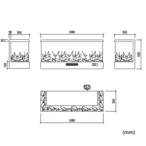 Caminetto Elettrico Trifacciale Nero in Materiale di Alta Qualita con Potenza Riscaldante 7501500W e Comando Frontale e Telecomando SINED CAMINETTOMERANO108