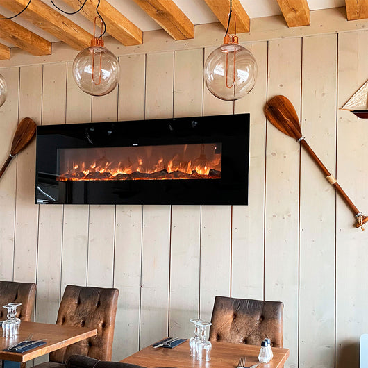 Sined Aprica Caminetto Elettrico Da Parete In Acciaio e Vetro Da 1500w Effetto Fiamma Led Nero Realistico Effetto Fiamma Led In 6 Livelli Di Intensita Della Luce Con Telecomando Per Casa e Ufficio