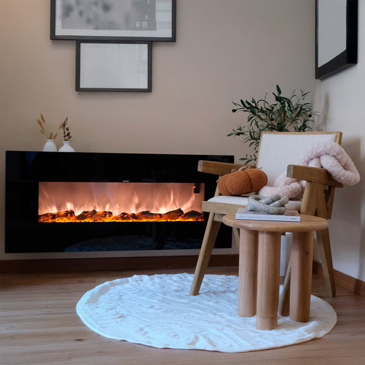 Sined Stelvio Caminetto Elettrico Da Parete In Acciaio e Vetro Da 1500w Incluso Telecomando Nero Realistico Effetto Fiamma Led 6 Livelli Intensita Telecomando Per Casa Ufficio Attivita Commerciali