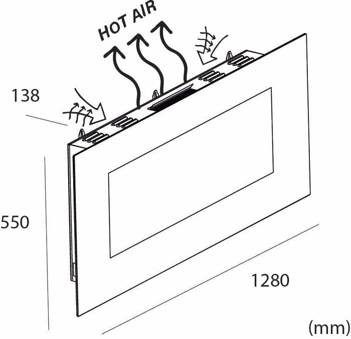 Sined Stelvio Caminetto Elettrico Da Parete In Acciaio e Vetro Da 1500w Incluso Telecomando Nero Realistico Effetto Fiamma Led 6 Livelli Intensita Telecomando Per Casa Ufficio Attivita Commerciali