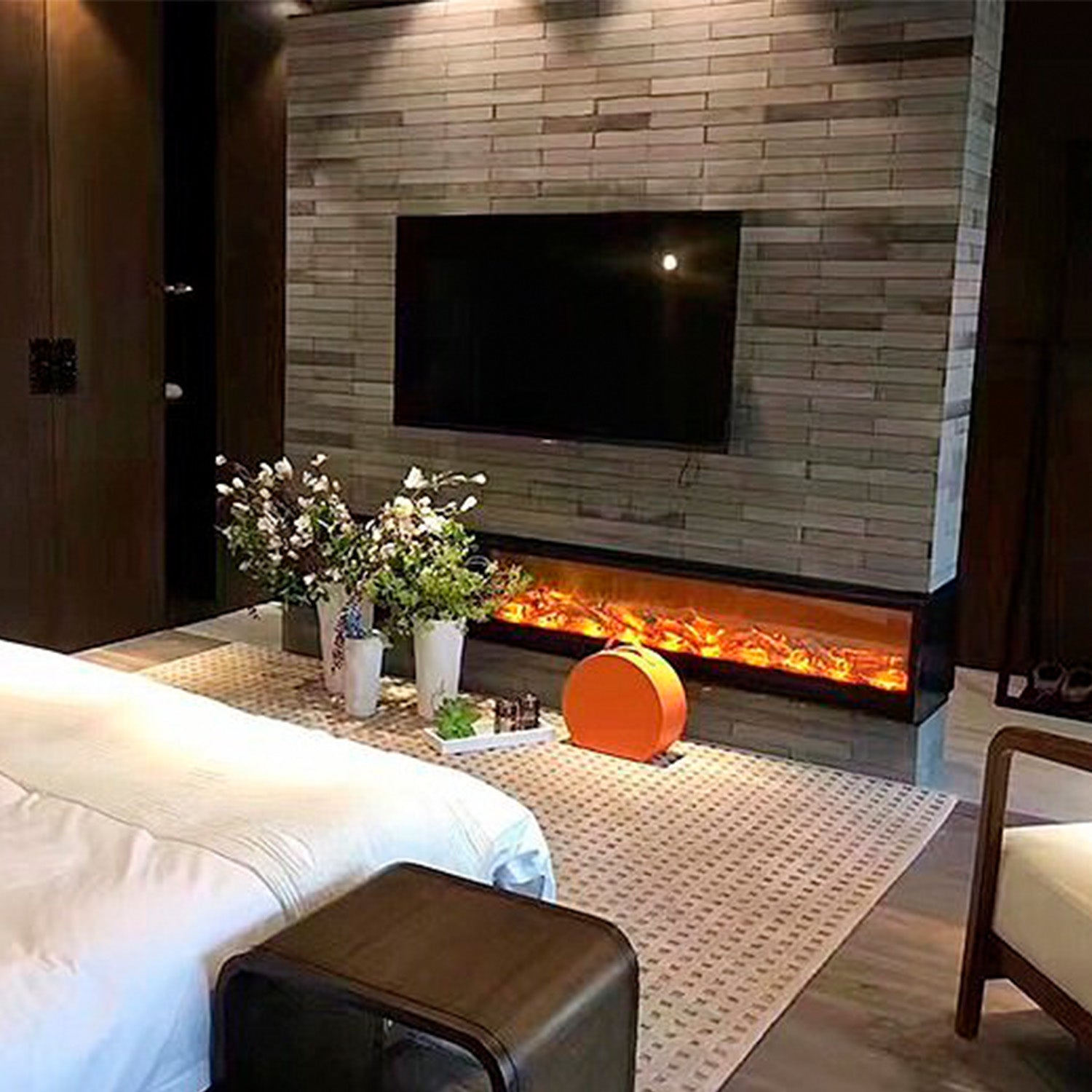 Sined Caminetto Vesuvio Caminetto Elettrico Da Incasso Lungo 2 Mt a 1500w Nero