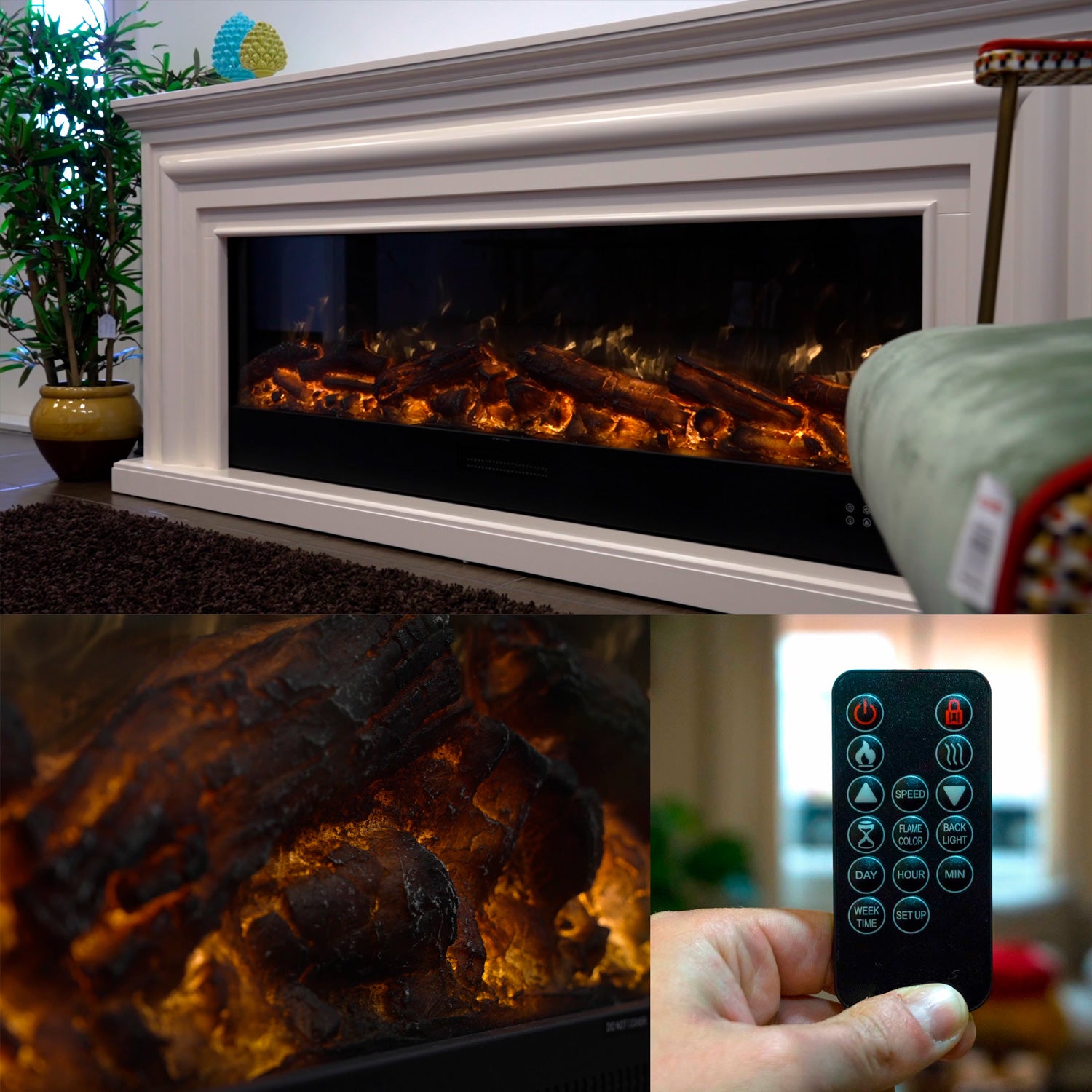 Sined Caminetto Vulture Caminetto Elettrico Da Incasso Lungo 150 Cm 1500w Nero Effetto Fiamma 6 Livelli Comandi Manuali e Telecomando Incluso Realizzato Con Pannelli Laminati a Freddo