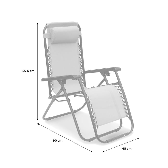 Sdraio gravità zero pieghevole con poggiatesta, grigio