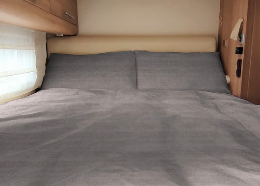 Completo Lenzuola Camper Roulotte 100% Cotone PERSONALIZZABILE Varie Fantasie - Singolo - Bon Bon Beige