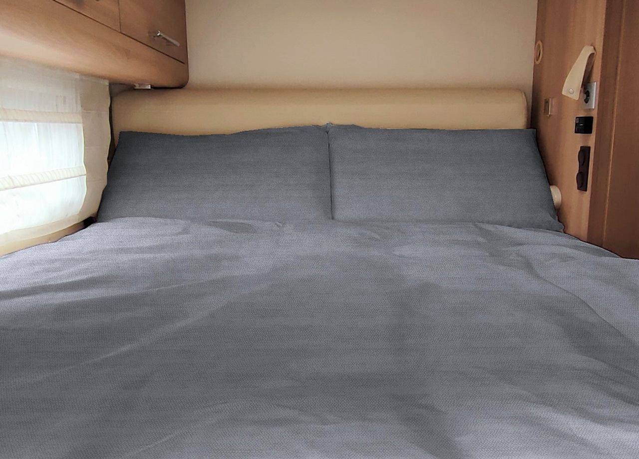Completo Lenzuola Camper Roulotte 100% Cotone PERSONALIZZABILE Varie Fantasie - Matrimoniale - Bon Bon Grigio