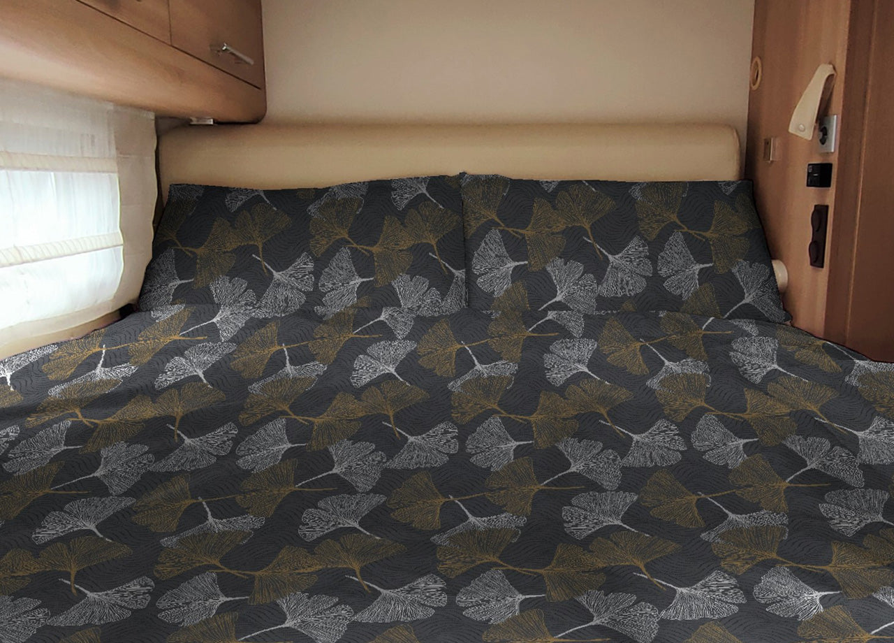 Completo Lenzuola Camper Roulotte 100% Cotone PERSONALIZZABILE Varie Fantasie - Matrimoniale - Ginko Giallo