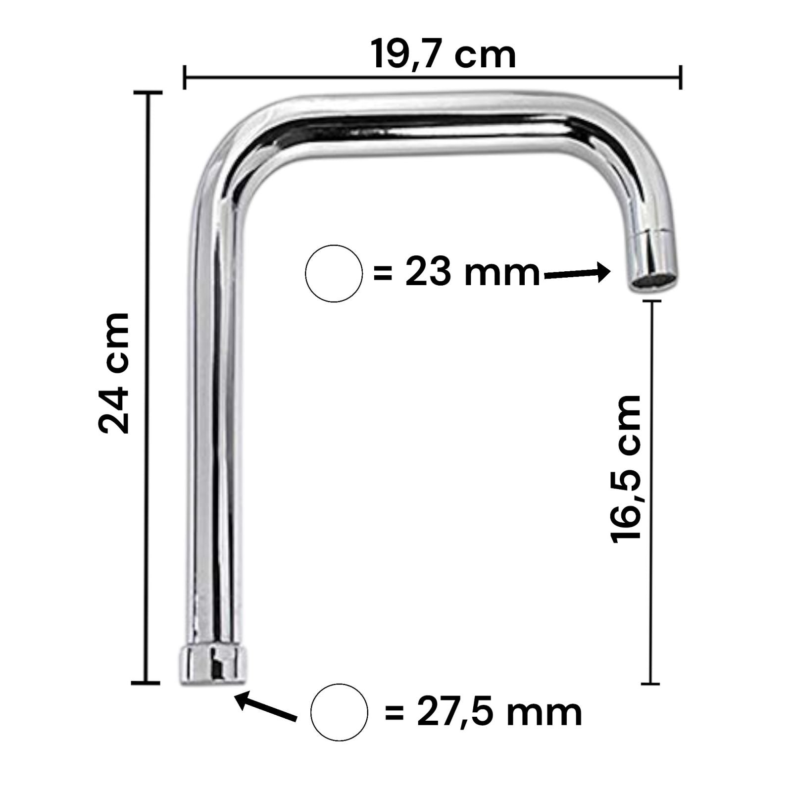 CANNA DI RICAMBIO ALTA PER  MISCELATORE RUBINETTO CUCINA LAVELLO SQUADRATO 24cm