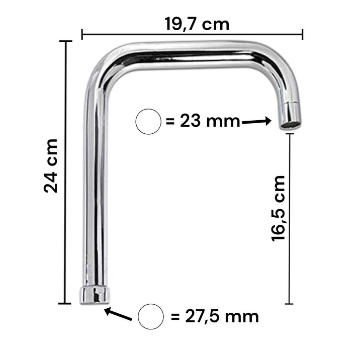 CANNA DI RICAMBIO ALTA PER  MISCELATORE RUBINETTO CUCINA LAVELLO SQUADRATO 24cm