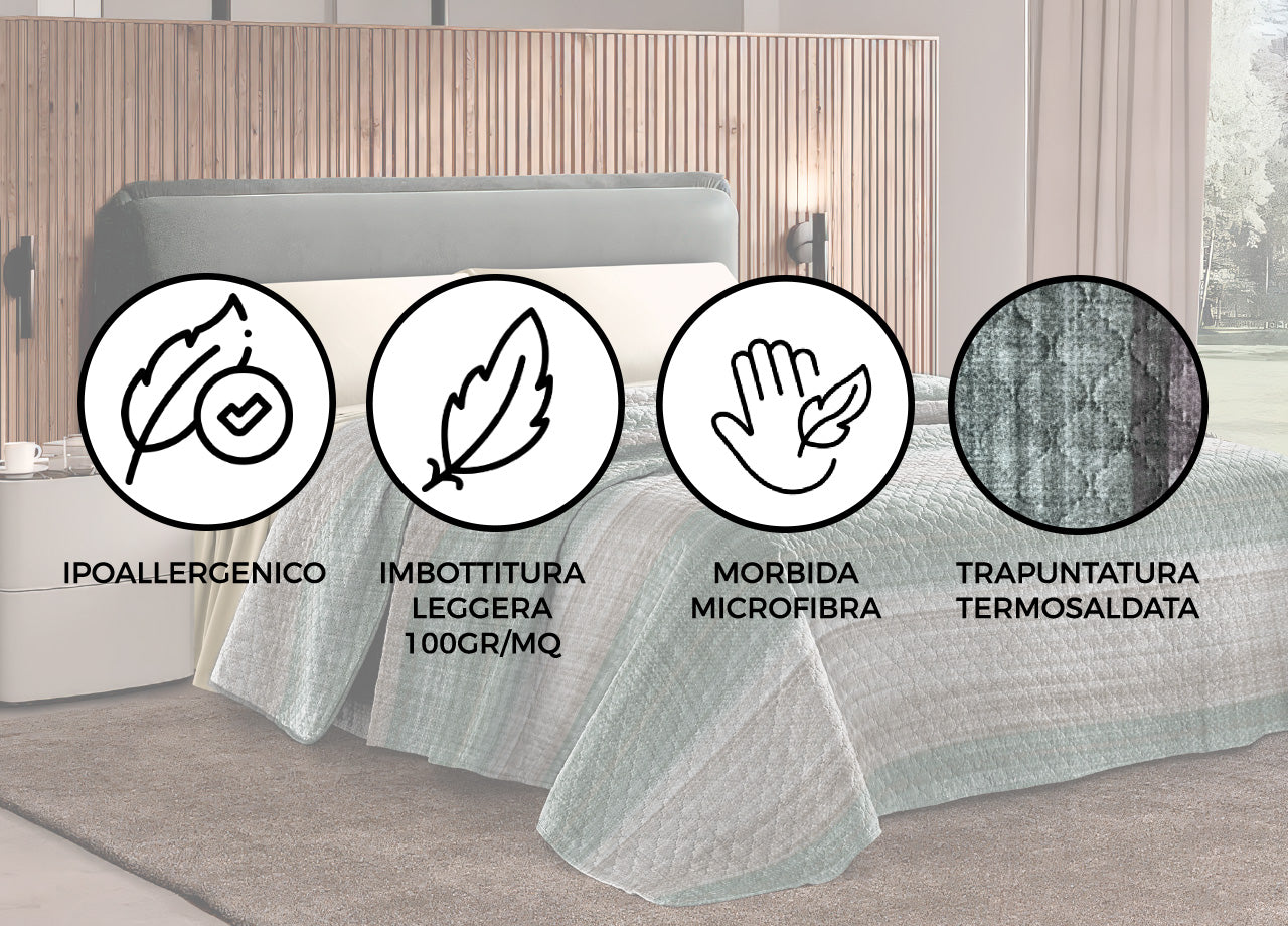 Copriletto Challenge Stampato In 100% Microfibra Di Poliestere Dis. Righe - 1 Piazza - Verde