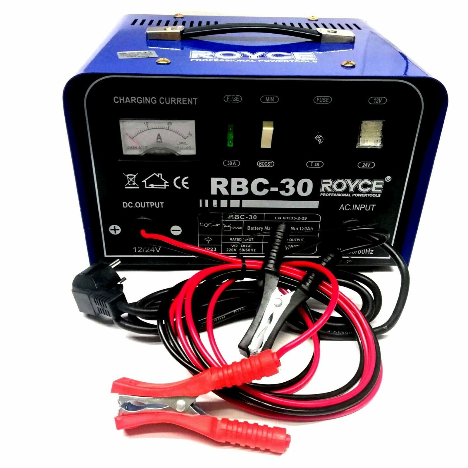 CARICA BATTERIA 12-24V 30A AUTO MOTO CAMPER BARCA CARICABATTERIE PORTATILE