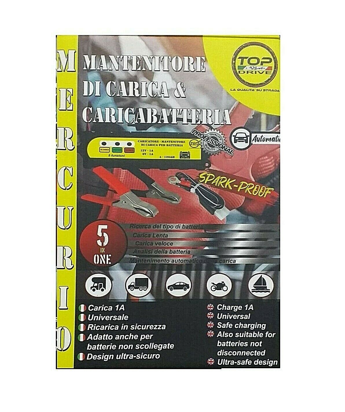 CARICABATTERIA MANTENITORE DI CARICA BATTERIA PIOMBO MOTO AUTO 12V 5 FASI EMERG