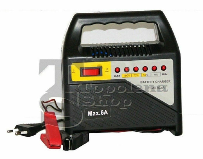 CARICABATTERIE AUTO MOTO 6 12V 6A CON PINZE PER AUTO E MOTO