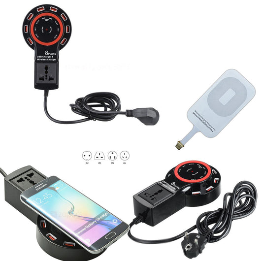 CARICATORE UNIVERSALE A INDUZIONE WIRELESS 8 PORTE USS CON ADATTATORE IPHONE