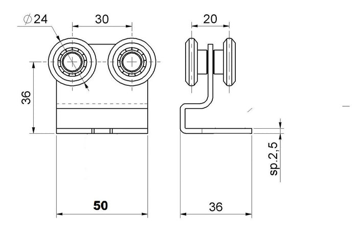 CARRELLO A 4 RUOTE PER PORTE E CANCELLI MM.24
