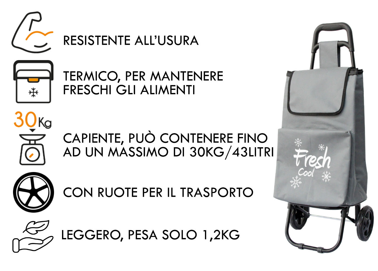 Carrello Spesa Termico Con Ruote Trolley Portaspesa Con Manico Alfredo - Carrello - Grigio
