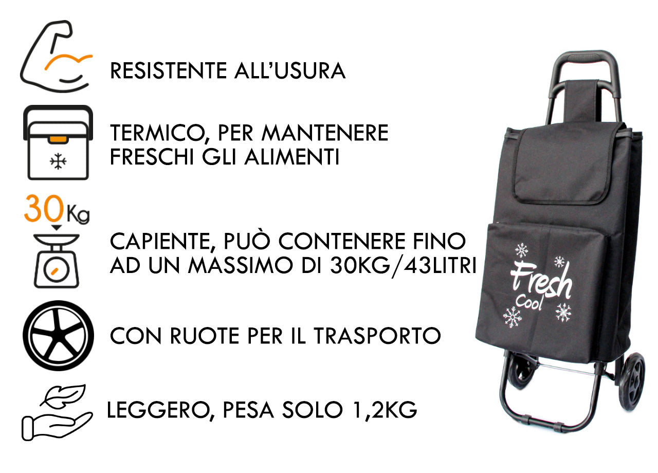 Carrello Spesa Termico Con Ruote Trolley Portaspesa Con Manico Alfredo - Carrello - Nero