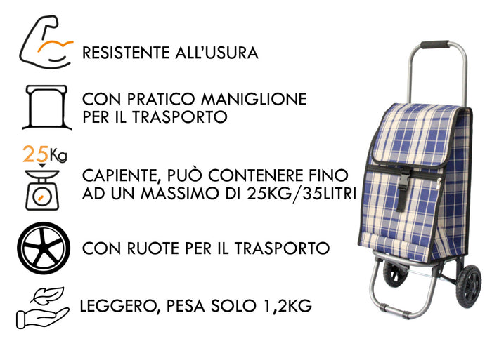 Carrello Spesa Con Ruote Trolley Portaspesa Con Manico Amilcare - Carrello - Blu