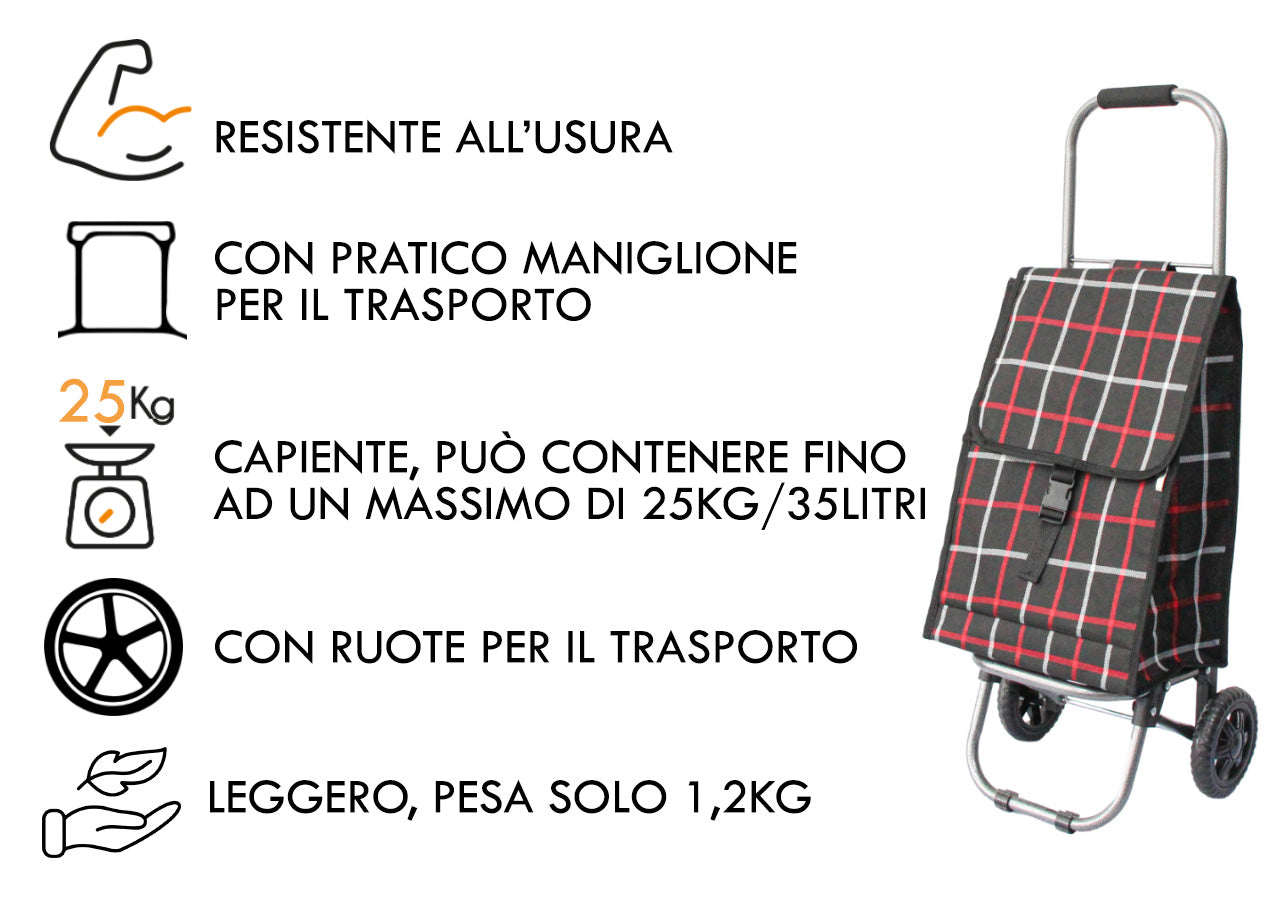 Carrello Spesa Con Ruote Trolley Portaspesa Con Manico Amilcare - Carrello - Nero