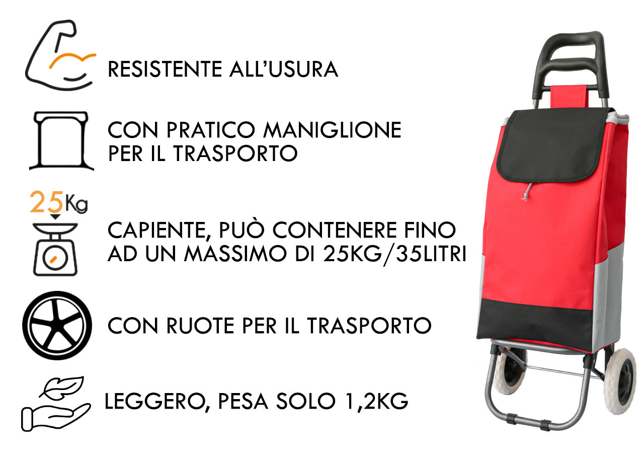 Carrello Spesa Con Ruote Trolley Portaspesa Con Manico Corrado - Carrello - Rosso