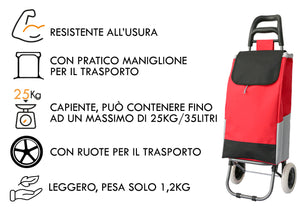 Carrello Spesa Con Ruote Trolley Portaspesa Con Manico Corrado - Carrello - Rosso