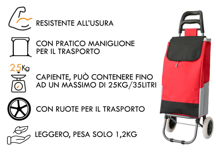 Carrello Spesa Con Ruote Trolley Portaspesa Con Manico Corrado - Carrello - Rosso