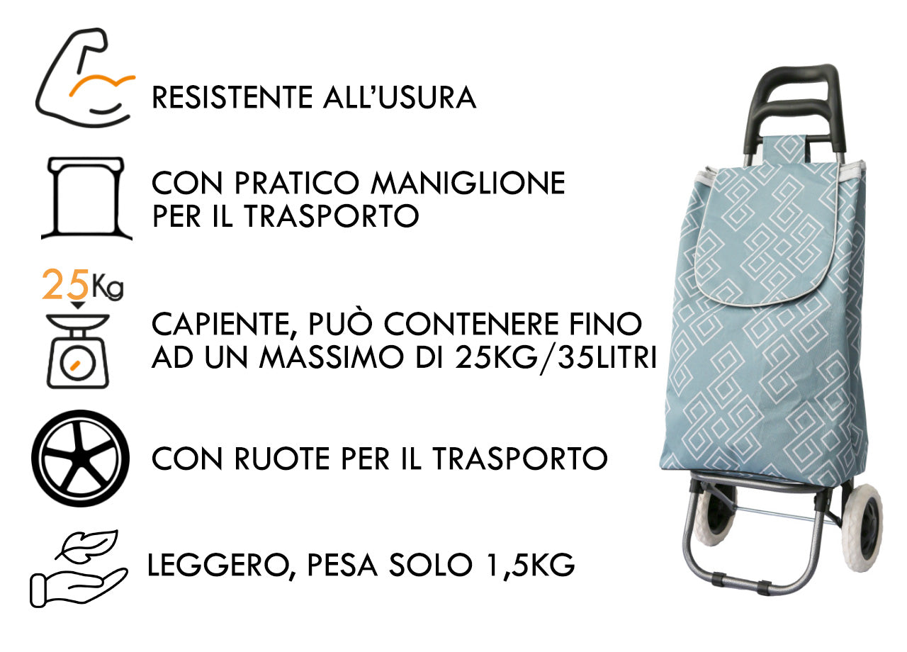 Carrello Spesa Con Ruote Trolley Portaspesa Con Manico Giuditta - Carrello - Azzurro